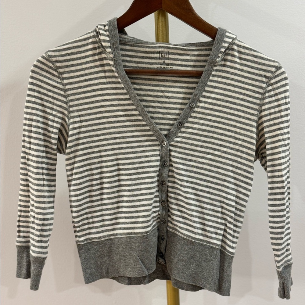 GAP • Gray and White Striped Cardigan
